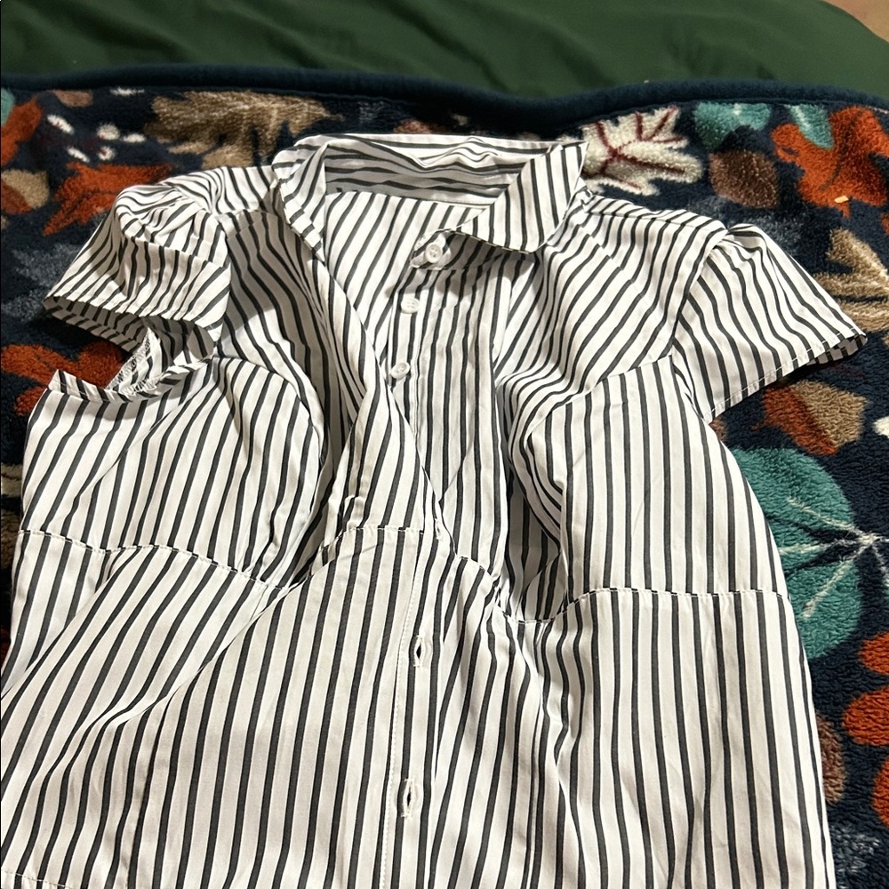 Black and White Striped Button-Up Blouse
